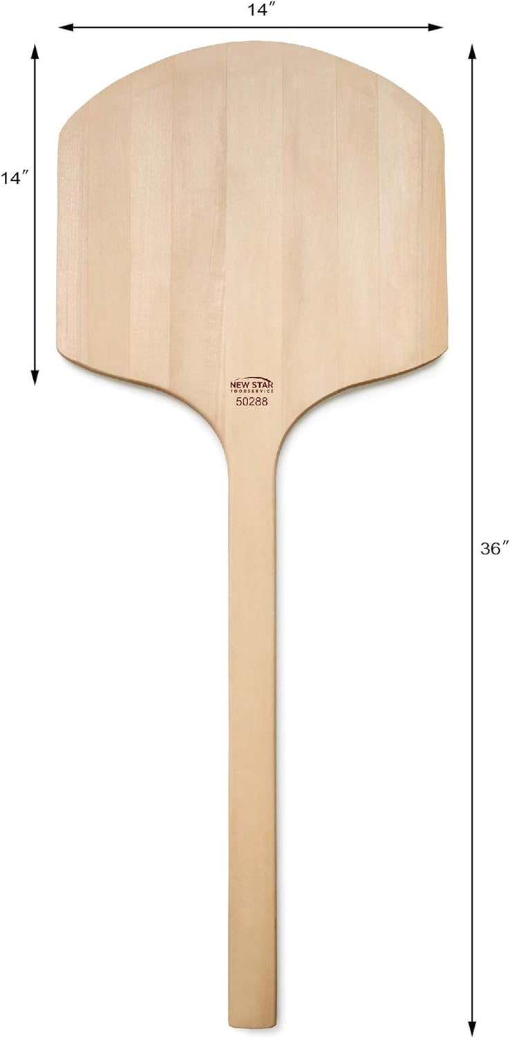 New Star Foodservice 50288 Restaurant-Grade Wooden Pizza Peel, 14" L x 14" W Plate, with 22" L Wooden Handle, 36" Overall Length