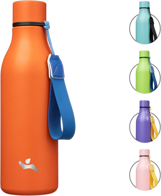 Insulated Water Bottle with Strap,18 oz Double Wall Stainless Steel Vacuum Bottles Metal Water Flask,Orange