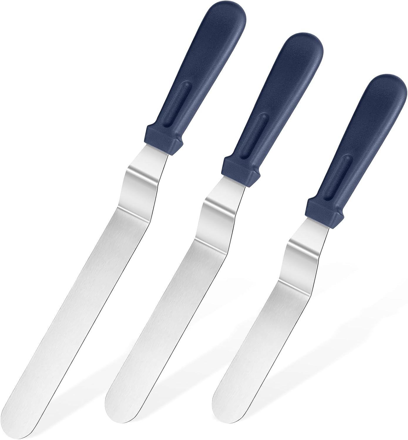 U-Taste Offset Spatula for Cake: Angled Icing Spatula Set with Wide 6", 8", 10" Blade, Flexible Stainless Steel Pastry Decorating Frosting Metal Baking Spreader for Cupcake (Set of 3, Midnight Blue)