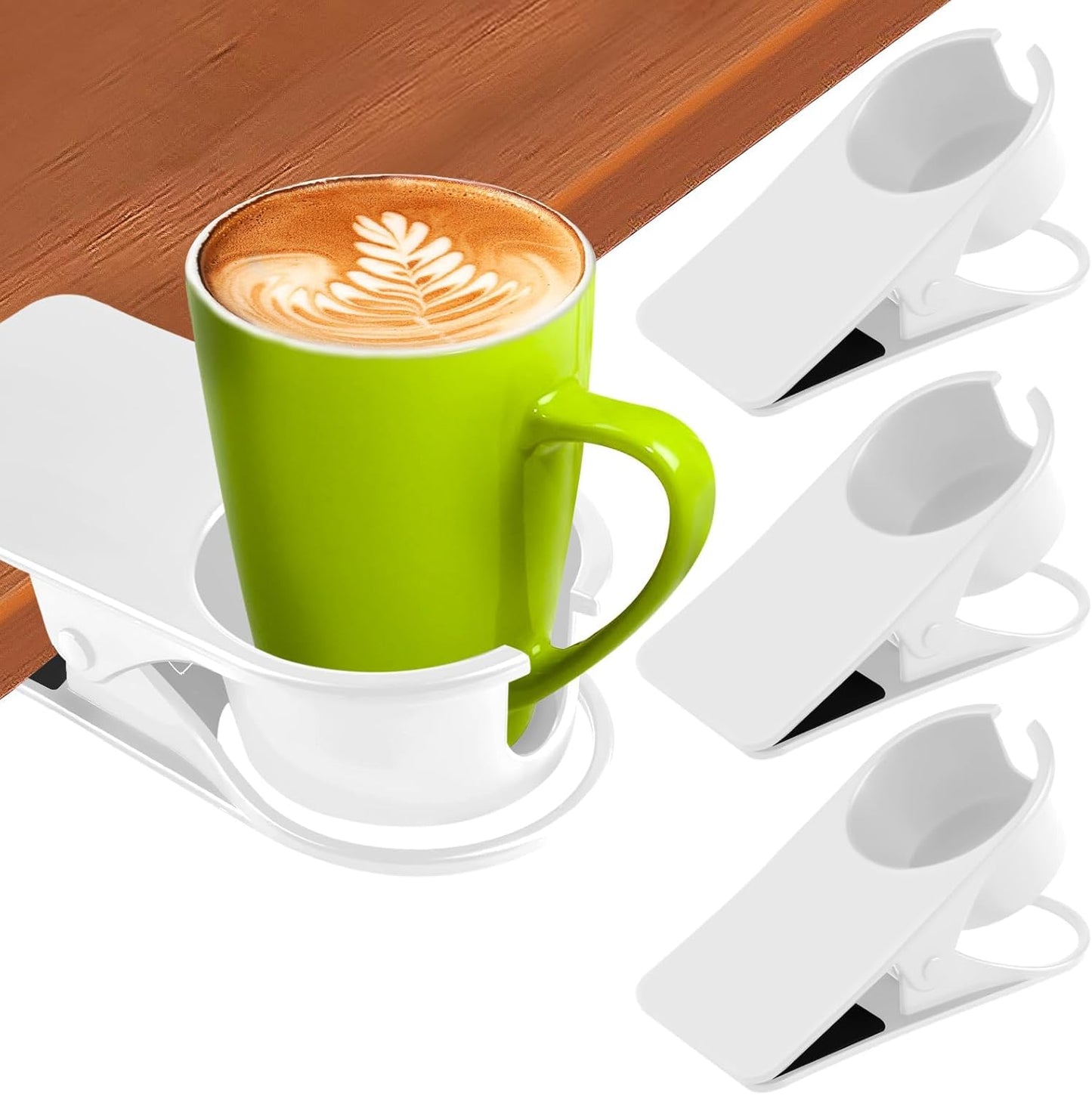 3PCS Drinking Cup Holder Clip Kalolary Chair Desk Bottle Cup Stand DIY Glass Clamp Storage Saucer Clip with Groove for Potted Plant Beverage Coffee Mug Holder Clip for Home & Office (White)