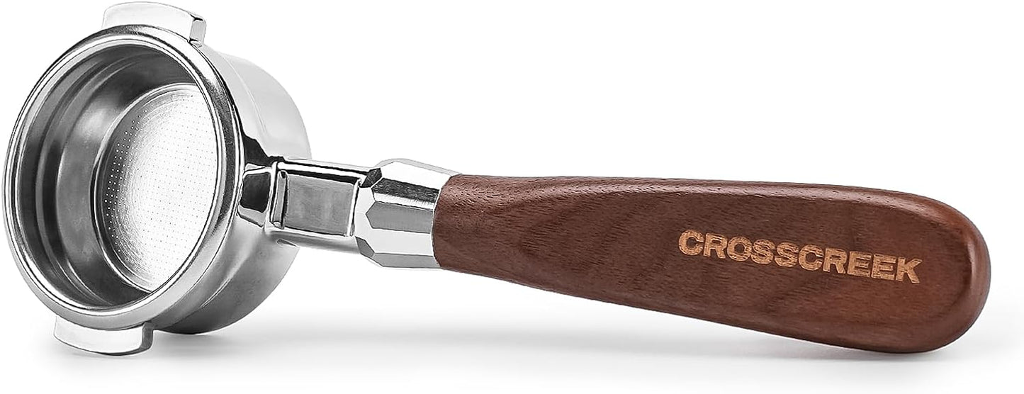 Espresso Portafilter | 58mm Bottomless Portafilter with 2 Ear and Walnut Handle | Fits 58mm La Marzocco Espresso Machine | with Removable Stainless Steel Basket | Espresso Accessories