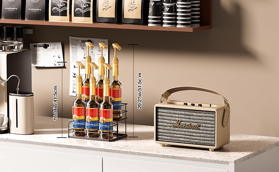 6 Bottle Capacity Coffee Syrup Organizer 2 Tier Coffee Syrup Stand Shelf for Coffee Bar Kitchen Small Wine Rack for Bar Family Storage for Syrup Wine Dressing