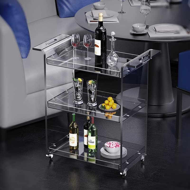 Acrylic Bar Cart, Serving Cart with Wheels Rolling Cart (Large)