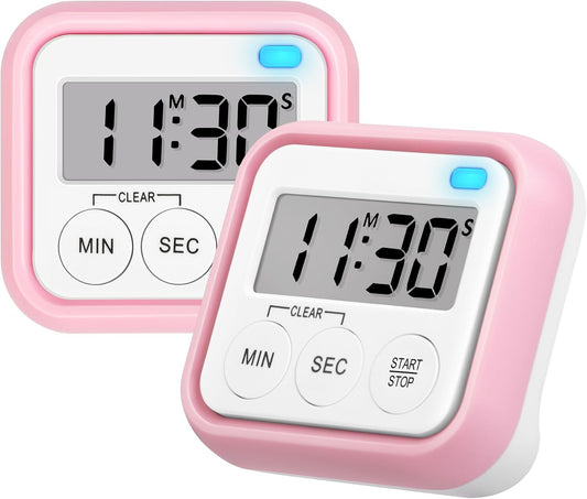 Timer, Kitchen Timers for Cooking Classroom Timer for Kids Teachers Magnetic Digital Timers 2 Pack, Pink