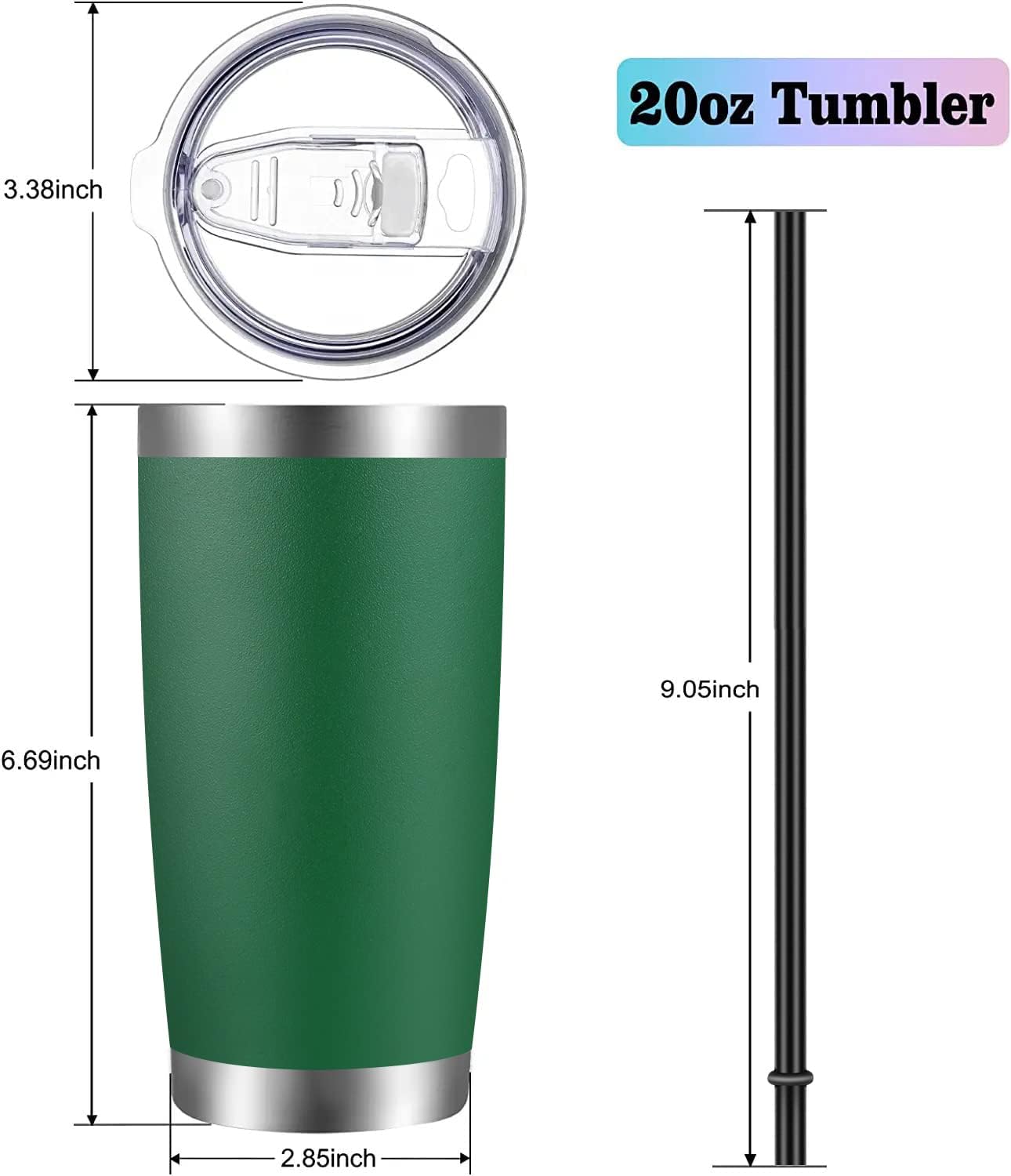 VEGOND 20oz Tumbler with Lid and Straw Stainless Steel Tumbler Cup Vacuum Insulated Double Wall Travel Coffee Mug Powder Coated Coffee Cup(Powder Green 1 Pack)