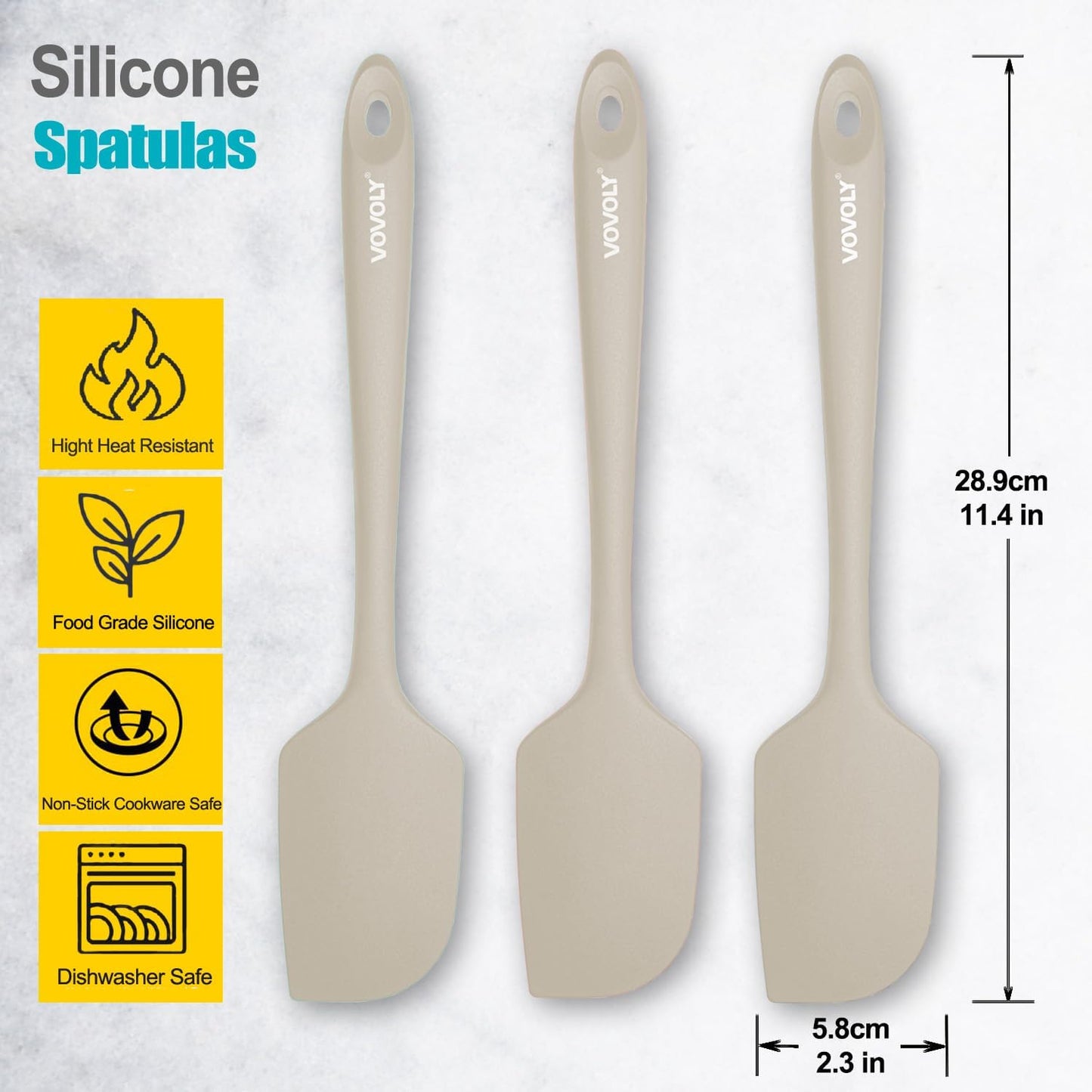 3 Pack Large Silicone Spatula for Kitchen,600°F Heat resistant Rubber Spatulas for Baking,Cooking, Scraping,and Mixing,Non Stick Kitchen Utensils, BPA Free, 11.2 IN, Khaki