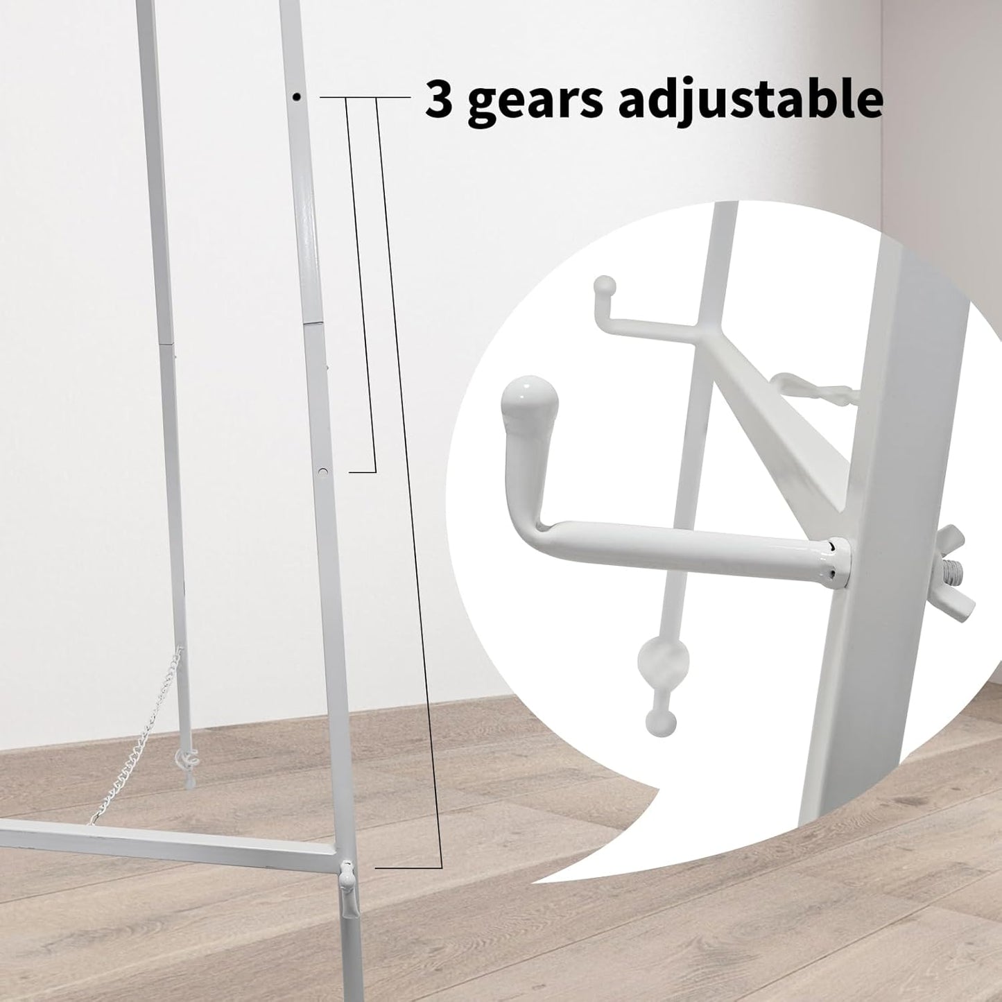 58 Inch Iron Adjustable Arts & Crafts Easels,Metal Easel Stand with Chain Support for Mirror,Floor Easels for Display Wedding Sign(White)