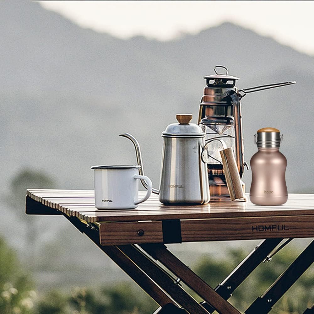 YOHKOH Mini Vacuum Insulated Water Bottle With Bamboo Lid - Stainless Steel Thermos Water Bottle for Women Girls Kids, Metal Sports Hot and Cold Water Bottle Leak-Proof BPA-Free (6.4oz,Gold)