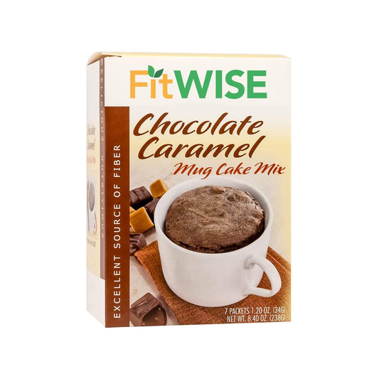 FITWISE - High Protein Mug Cake Mix, 15g Protein, Low Calorie, Low Net Carbs, Low Fat, High Fiber, Gluten Free, Ideal Protein Compatible, 7 Servings Per Box (Chocolate Caramel)