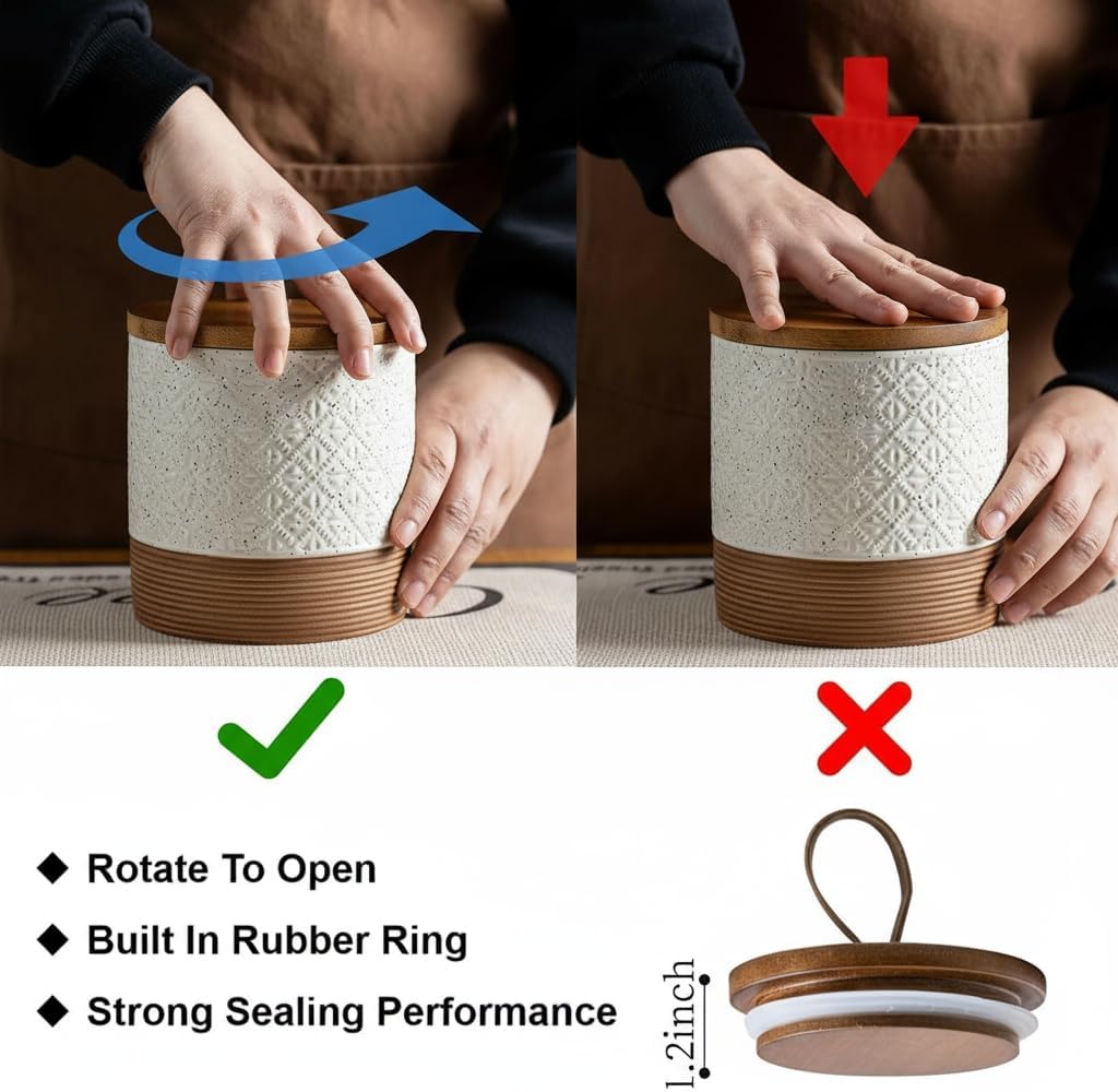 Large Food Storage Jar Coffee Container with Lids, Ceramic Coffee Canister for Sugar Spice Cookie Ground Coffee - Kitchen Pantry, Housewarming Weeding Gift - Gray & 64 fl.oz