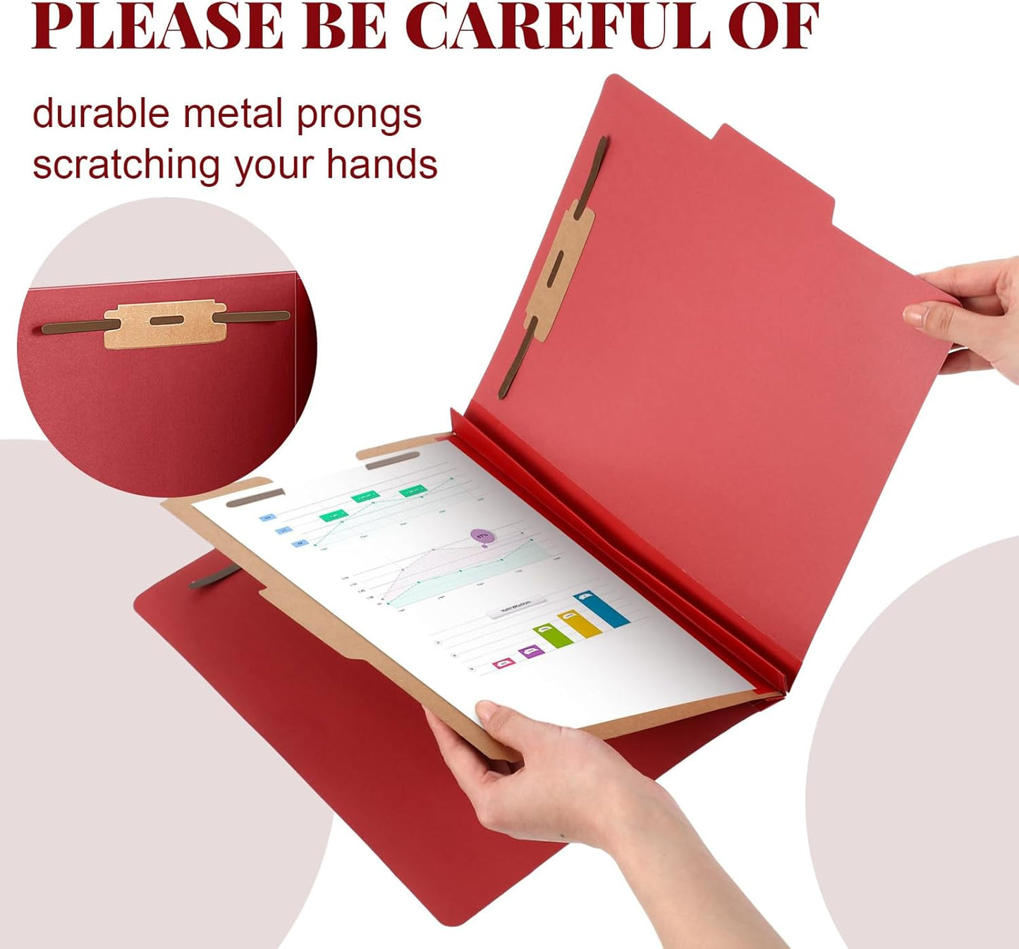 24 Pcs Classification Folders Letter Size, Back to School Supply for Teacher, Student, 1 Divider Pressboard File Folder Bulk with 2 Fasteners, 3.5 Inch Expanding File Organizer (Red)