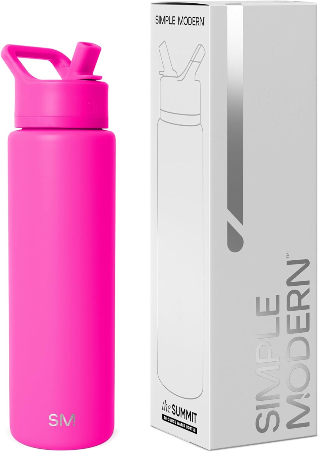 Simple Modern Water Bottle with Straw Lid | Vacuum Insulated Stainless Steel Metal Thermos | Reusable Leak Proof BPA-Free Flask for Sports Gym | Summit Collection | 30oz, Raspberry Vibes