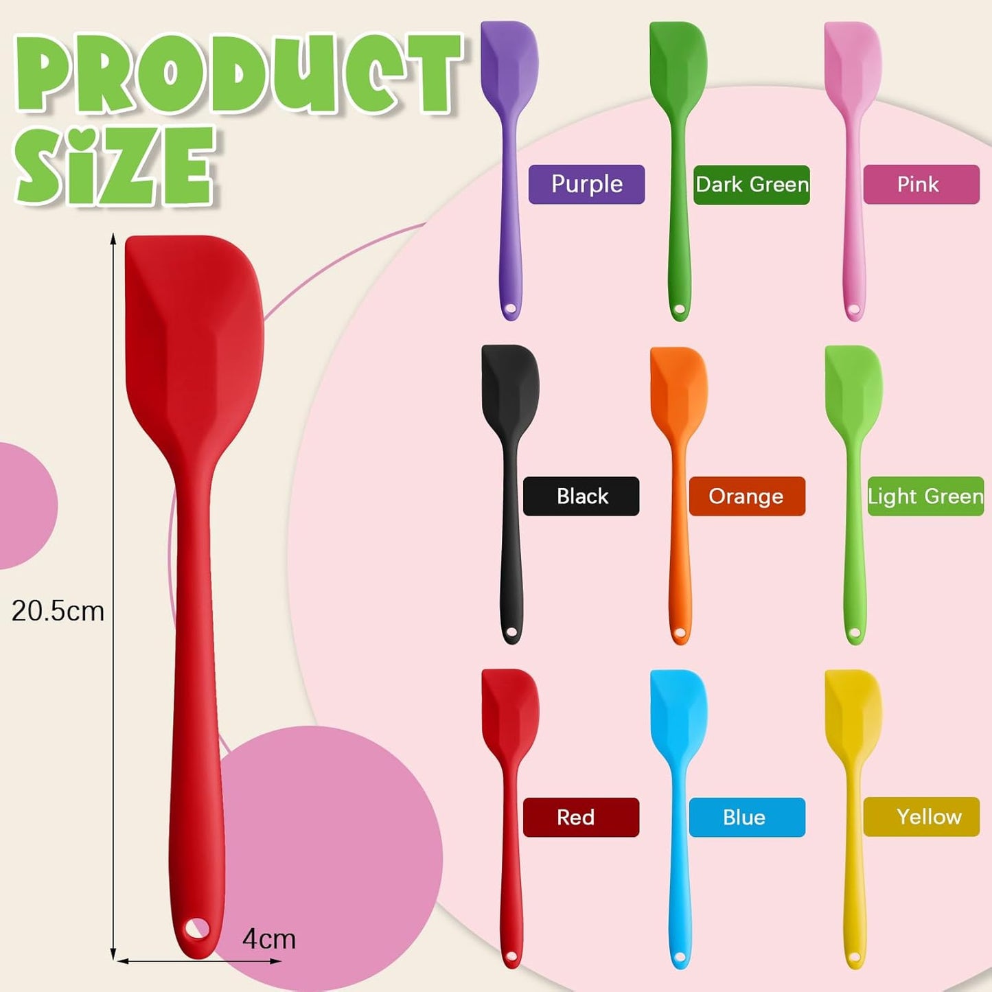 Hsei 54 Pieces Silicone Spatulas 8.1 Inch Rubber Spatula Heat Resistant Non Stick Flexible Cooking Scraper Baking Mixing Tool with Stainless Steel Inside for Kitchen Cookware Dishwasher Safe, 9 Colors