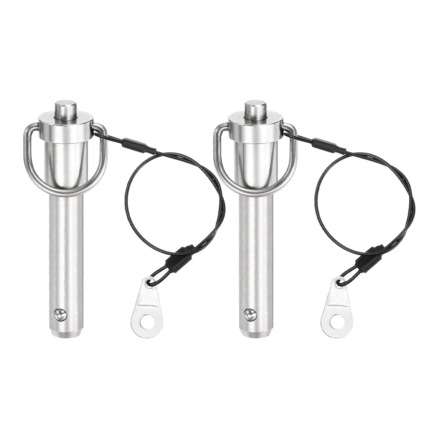 uxcell 2 Pcs Quick Release Pin, 1/2" x 1.77"(Dia. x L) Push-Button Ball Locking Pin 304 Stainless Steel Ring Handle Locking Pin with Wire for Audio Bimini Top Marine, Silver