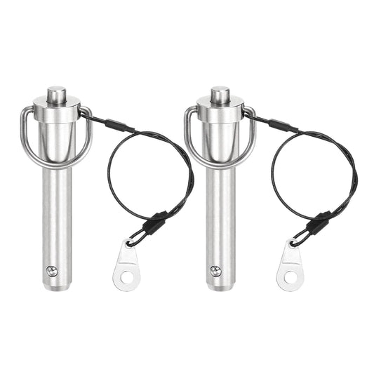 uxcell 2 Pcs Quick Release Pin, 1/2" x 1.77"(Dia. x L) Push-Button Ball Locking Pin 304 Stainless Steel Ring Handle Locking Pin with Wire for Audio Bimini Top Marine, Silver