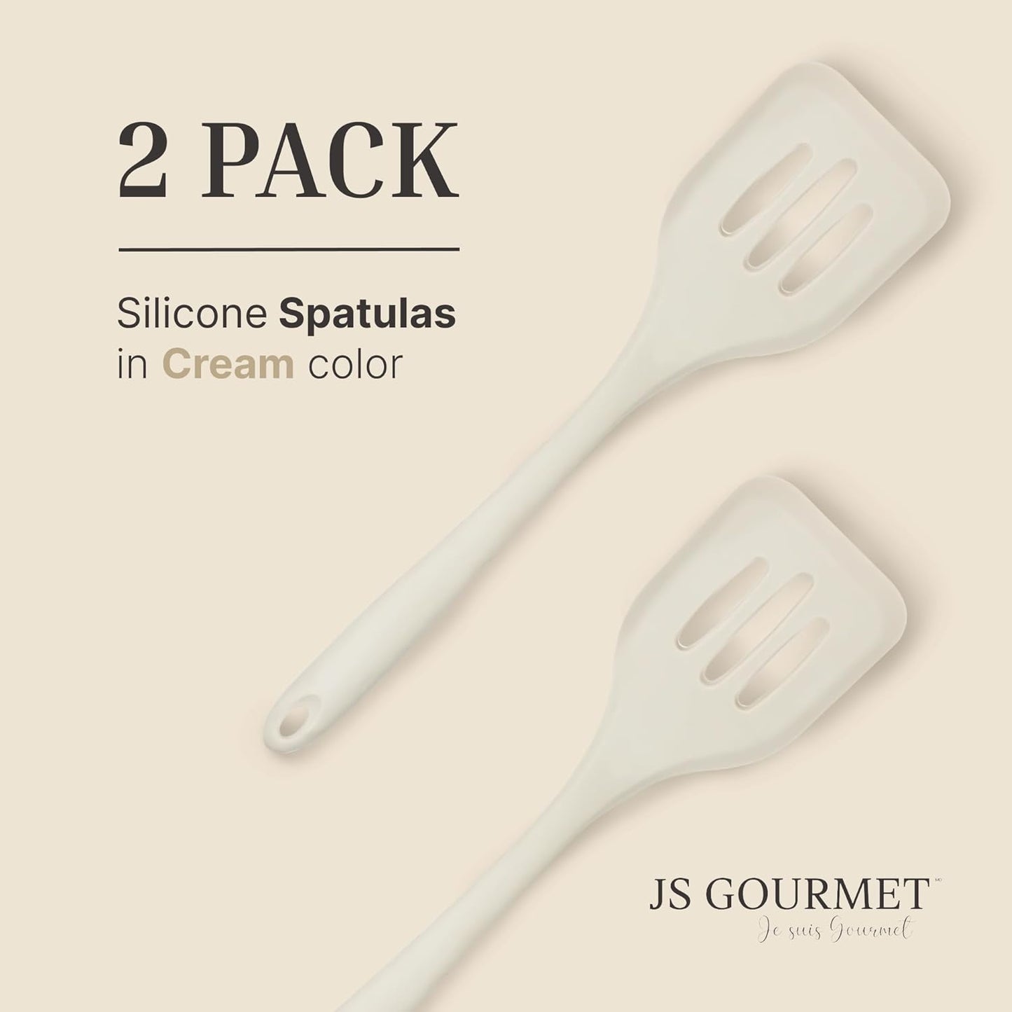 Silicone Slotted Turner Set – 2-Piece Set of Turner Spatulas for Eggs and Pancakes – Kitchen Tools and Accessories with Comfortable Handles, Heat-Resistant Utensils for Cooking & Baking – Cream