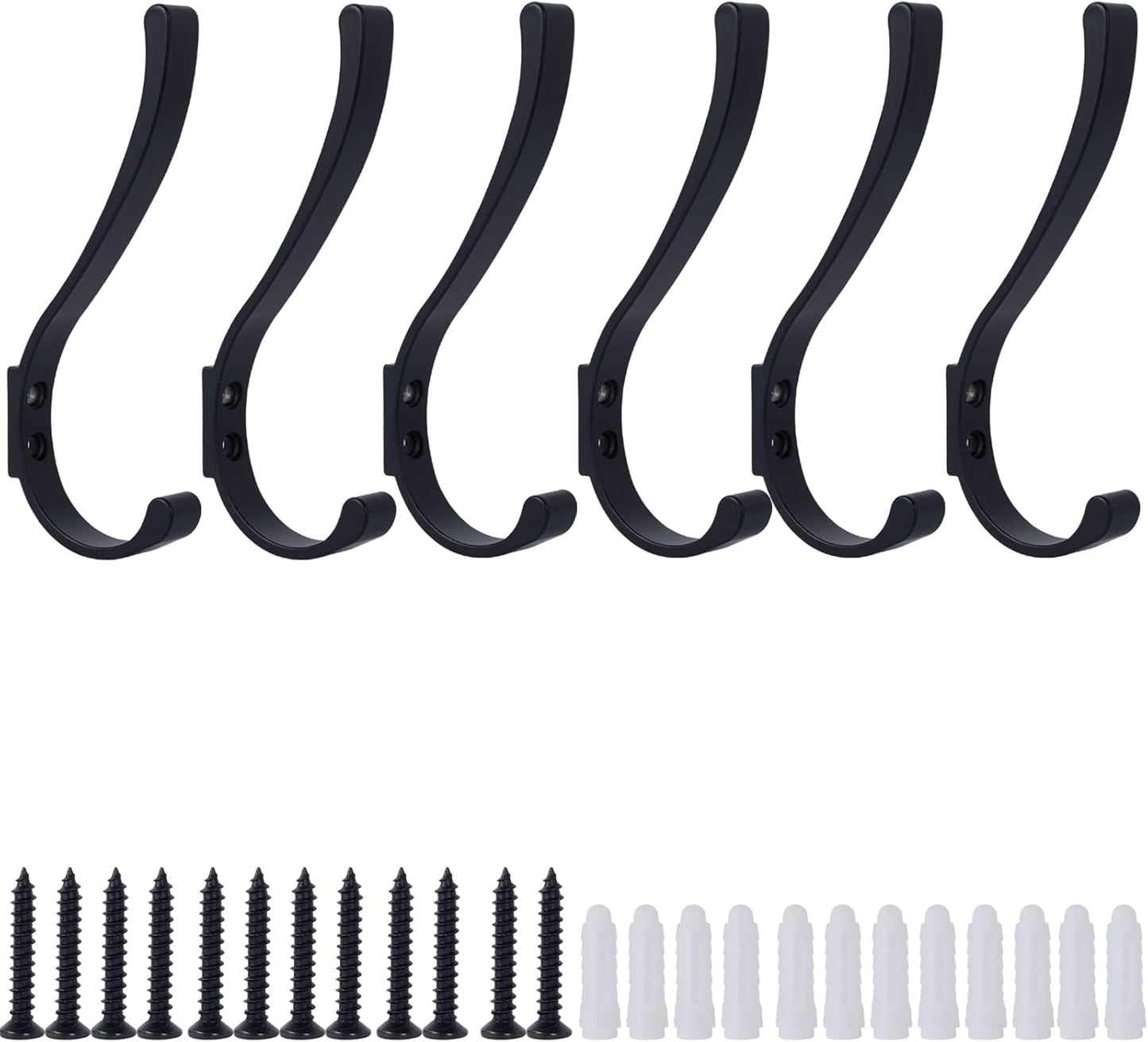 6 Pack Hanging Coat Hooks Wall Mount, Coat Hanger Wall Hangers, Metal Hooks for Hanging Heavy Duty, Screw in Hooks for Hanging Towels, Clothes, Backpack, Hat, Bag, Jacket, Key, Robe, Backpack Black