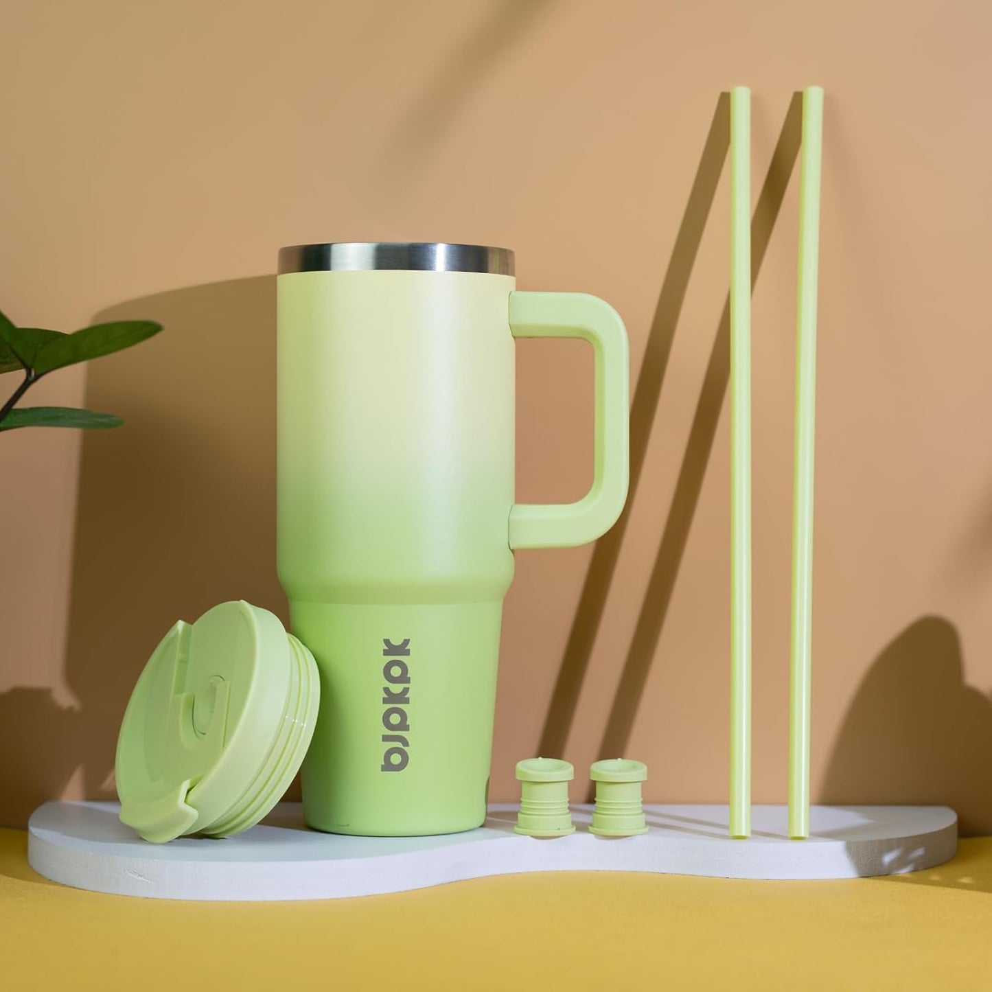 BJPKPK 40 oz Stainless Steel Tumbler With Handle Insulated Tumblers With 2 Straw Travel Coffee Mug With Lid,Army Green