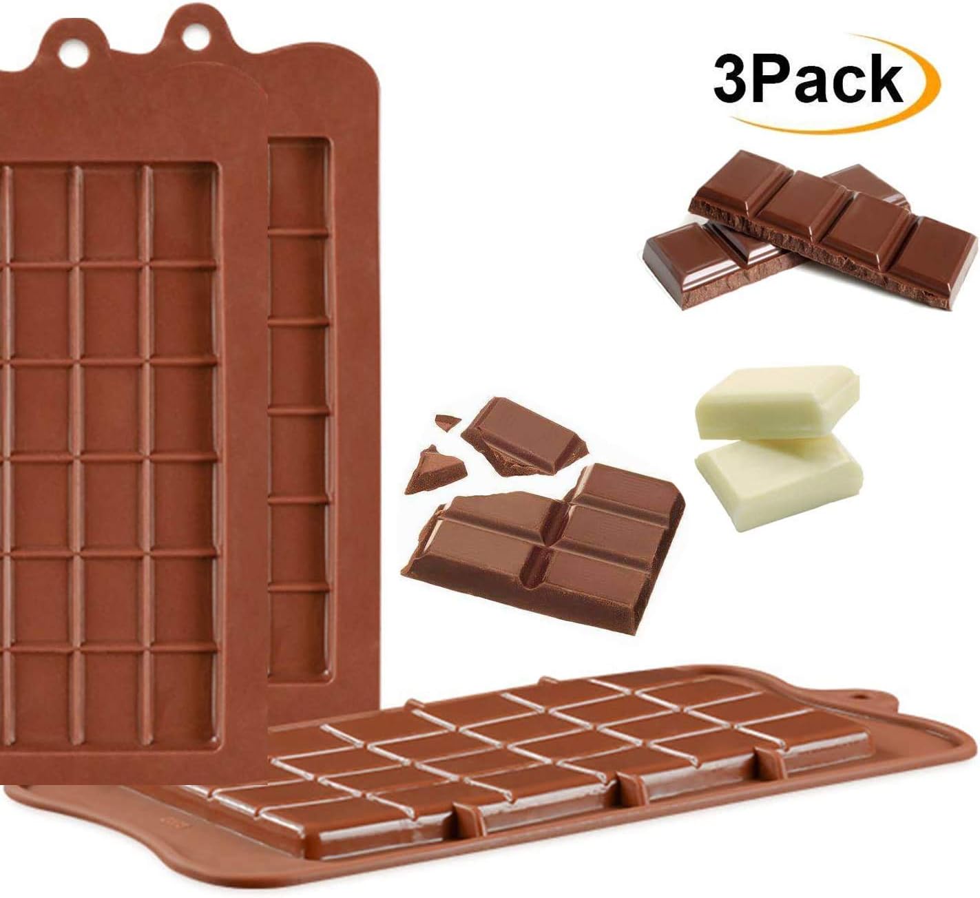 Protein Bar Molds, Energy Bar Molds 3 Pack Break Apart Silicone Chocolate Candy Molds, Non-Stick, BPA Free, Reusable for Homemade Snacks, Gifts