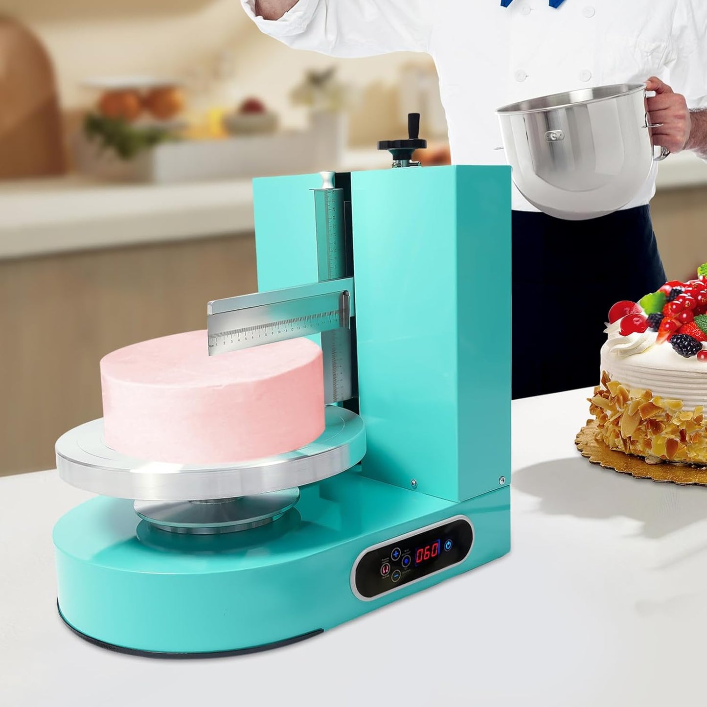Cake Decorating Machine, 200W Electric Cake Cream Spreading Coating Machine with Adjustable Scraper, Turntable Cake Frosting Smoother, for 4-12in Cake, 60-320RPM (Green)
