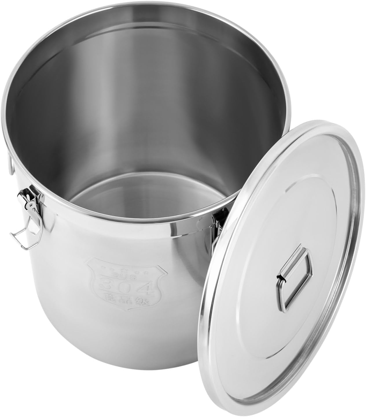 PERFERATE 304 Stainless Steel Airtight Canister 6L/12L Food Storage Bucket with Lids and Sturdy Locking Clamp Metal Cereal Rice Storage Container for Flour, Coffee Bean, Sugar, Cookie (48L)
