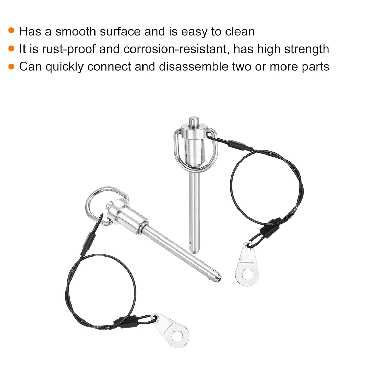 uxcell 2 Pcs Quick Release Pin, 1/4" x 2"(Dia. x L) Push-Button Ball Locking Pin 304 Stainless Steel Ring Handle Locking Pin with Wire for Audio Bimini Top Marine, Silver