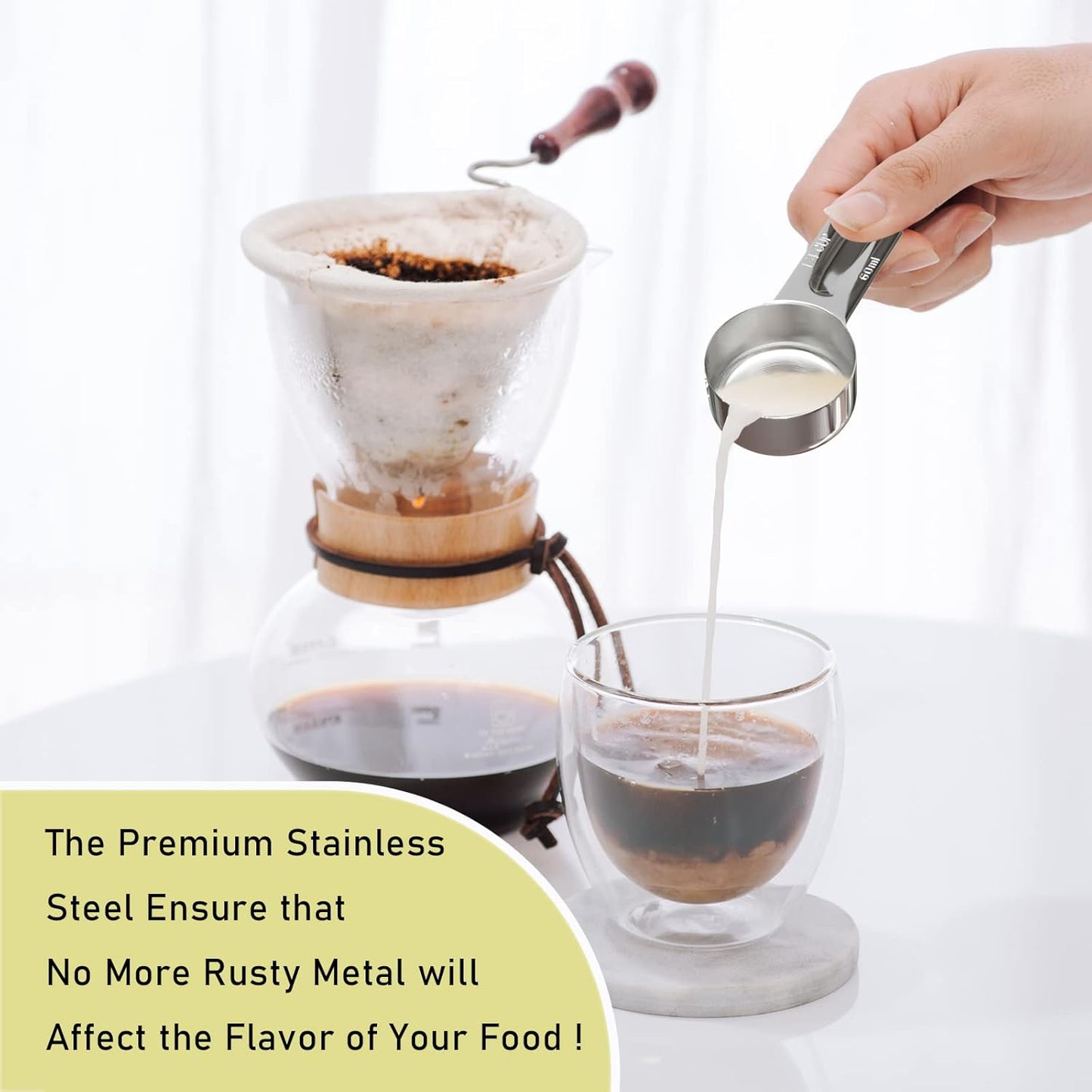 4PCS 1/4Cup (60ml, 2oz) Single Measuring Cup, Stainless Steel Measure Scoop, Metric and US Measurement, Dishwasher Safe