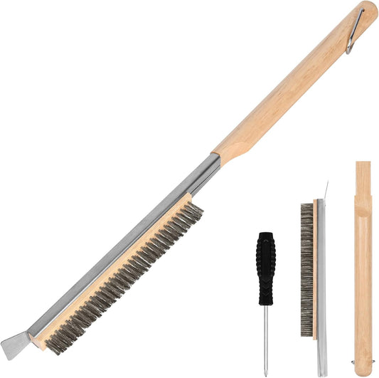 Pizza Oven Brush, 21" Brush and Stainless Steel Scraper for Pizza Stone, BBQ Grill Cleaning Brush Non Scratch Heat Proof Stainless Steel Bristles with Screwdriver for Pizza Oven and Accessories