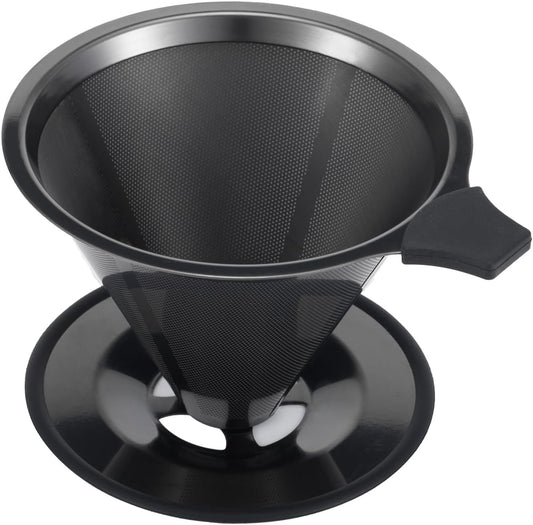 Pour Over Coffee Maker INSINTAR Stainless Steel Pour Over Drip Coffee Filter Paperless Coffee Strainer Reusable Single Cup Coffee Maker 1-4 Cup (Titanium Black)