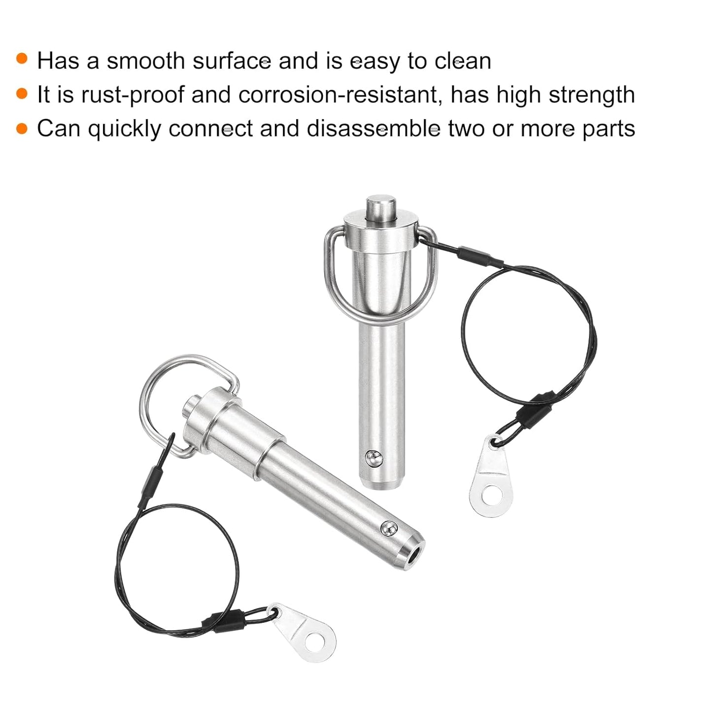 uxcell 2 Pcs Quick Release Pin, 1/2" x 1.5"(Dia. x L) Push-Button Ball Locking Pin 304 Stainless Steel Ring Handle Locking Pin with Wire for Audio Bimini Top Marine, Silver