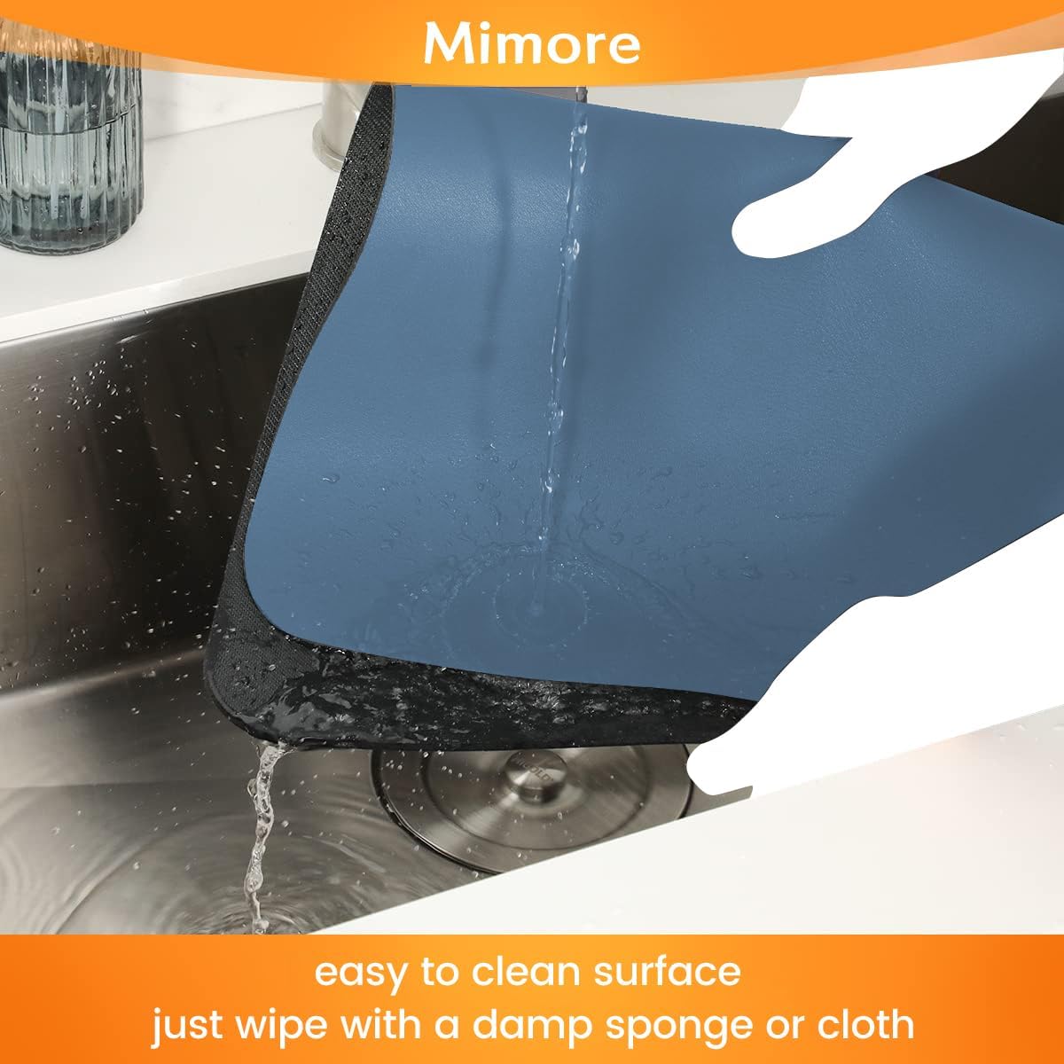 Mimore Coffee Mat - 16x24 Inch Blue Bar Mat for Countertop - Absorbent, Hides Stains, Rubber Backed - Dish Drying Mat Fits Under Coffee Maker, Espresso Machine (Compatible with Ninja Luxe Cafe)