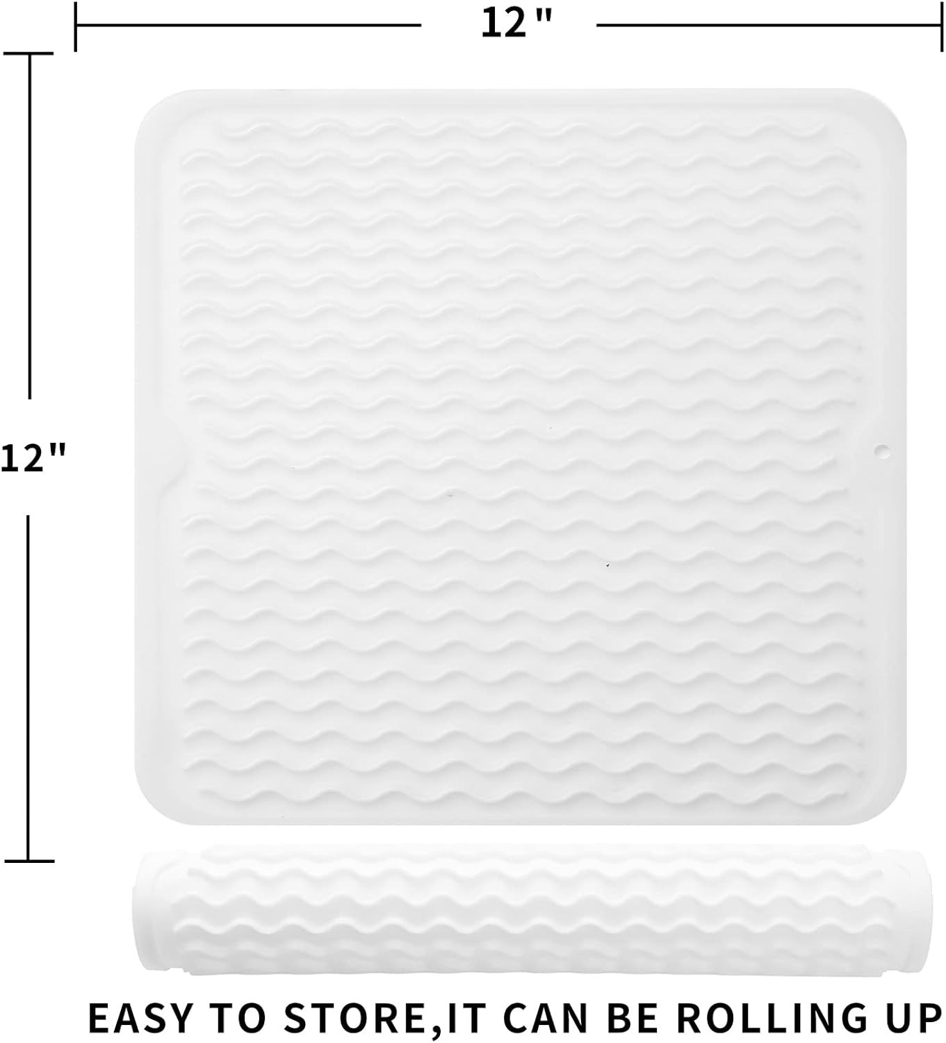 Silicone Dish Drying Mat for Multiple Usage,Easy clean,Eco-friendly,Heat-resistant Silicone Mat for Kitchen Counter or Sink,Refrigerator or Drawer liner Translucent M 12 inches x 12 inches