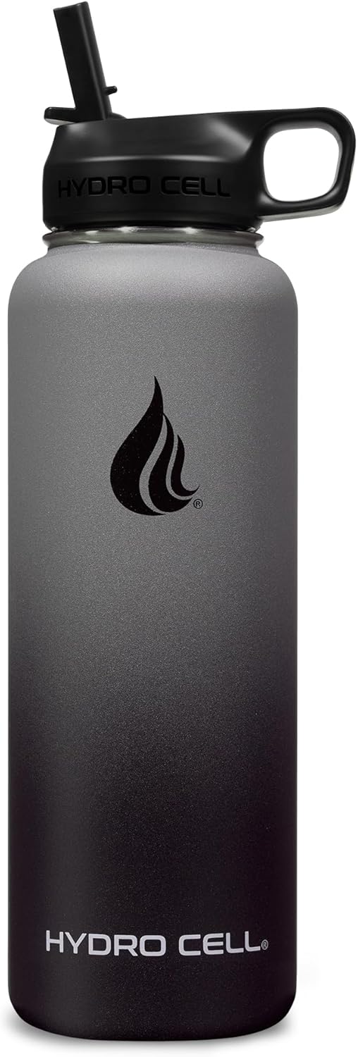 HYDRO CELL Stainless Steel Insulated Water Bottle with Straw - For Cold & Hot Drinks - Metal Vacuum Flask with Screw Cap and Modern Leakproof Sport Thermos for Adults (Graphite/Black 40oz)