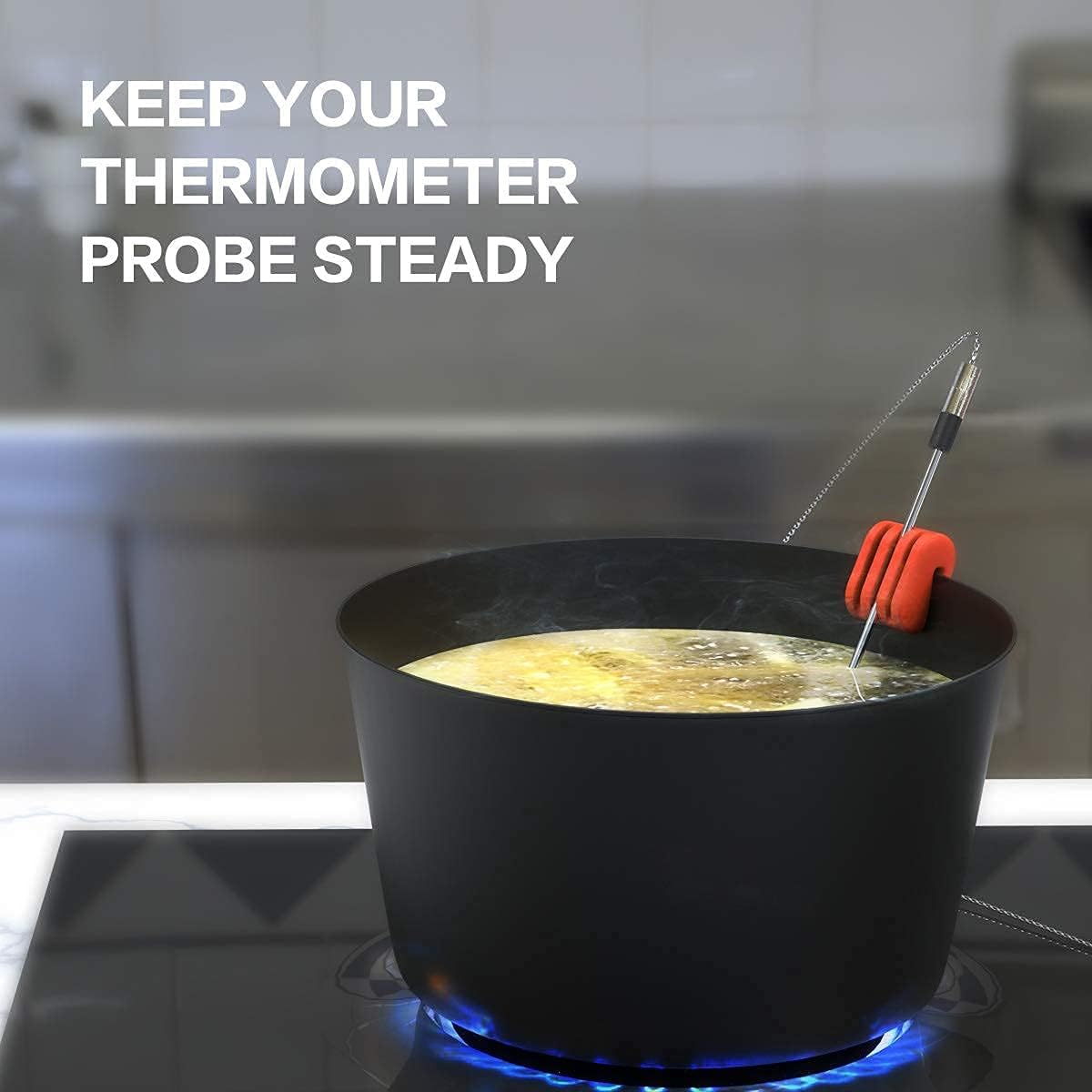 Universal Slicon Pot Clip/Cup Clip for Temperature Probe of Deep Fryer,Candy Pot, Probe Organizer (Pack of 2)