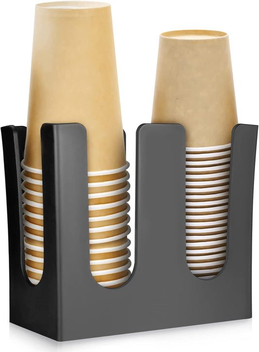 MYITYARD Coffee Cup Dispenser, 2 Compartment Cup and Lid Organizer fits 5 to 16 oz Disposable Paper & Plastic Cups, Acrylic Cup Holder for Table Countertop, Black