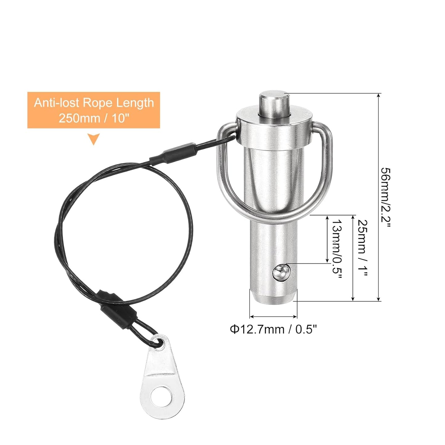 uxcell 1/2" x 0.5" Quick Release Pin, 1 Pcs, Silver, Stainless Steel 304
