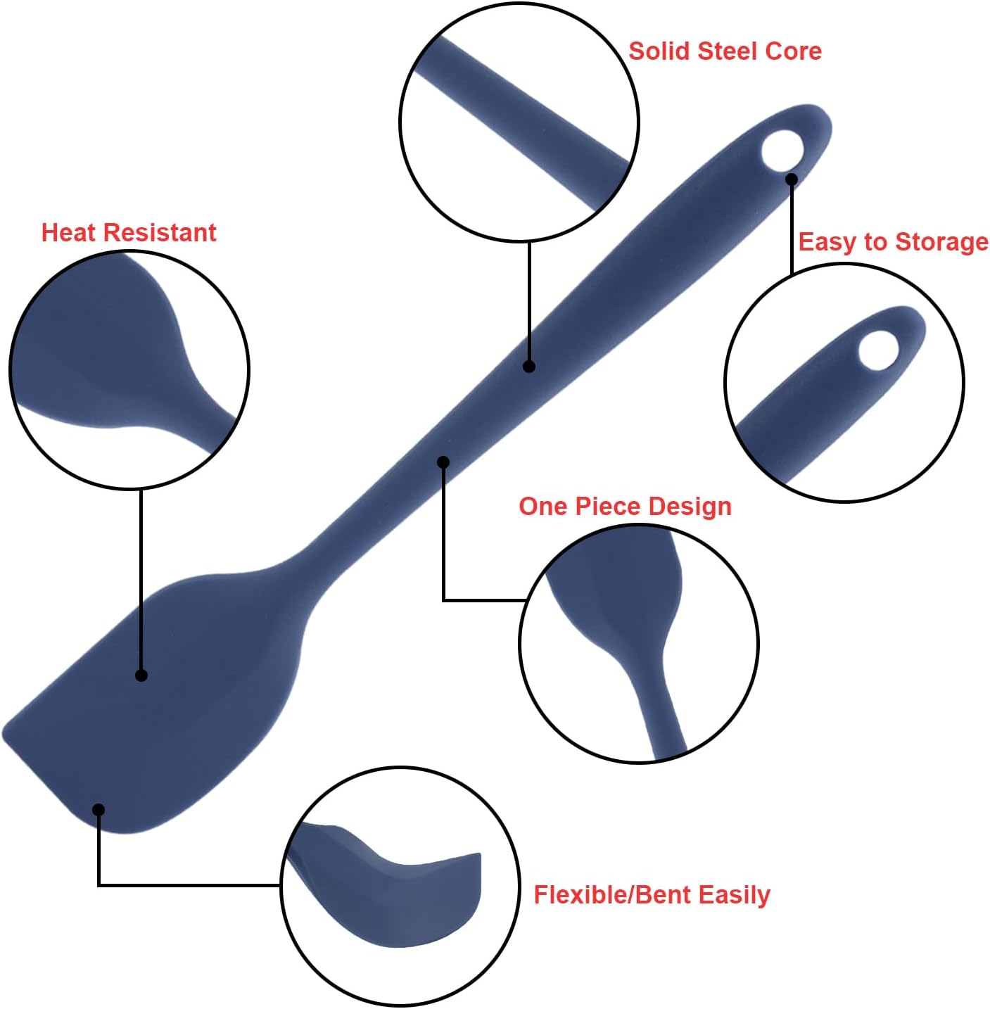 Silicone Spatulas Set, Rubber Spoon Spatula Heat Resistant Spoonula One Piece Design Seamless Spatula Non-Stick Scrapers Baking Mixing Tool (Dark Blue)