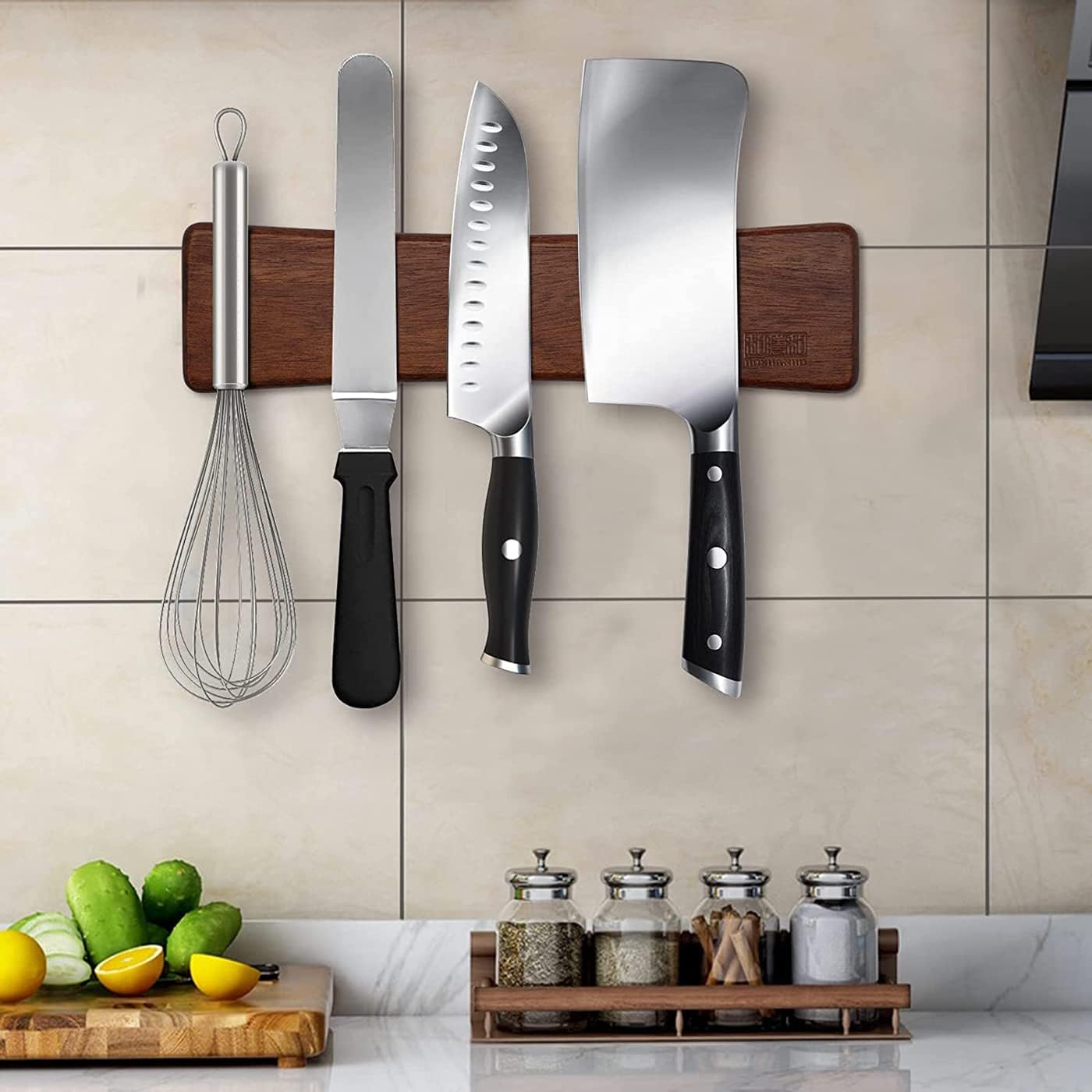 HOSHANHO Magnetic Knife Holder for Wall | Knife Magnetic Strip16 Inch | Knife Holder with Powerful Magnetic | Acacia Wooden Magnetic Knife Strip for Kitchen Knives and Storaging Magnetic Items