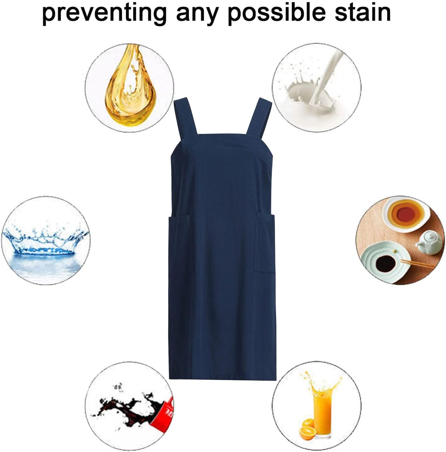 ZQFFB Pinafore Cross Back Apron for Women with Pockets Japanese Smock for Work Gardening Cooking Painting Baking