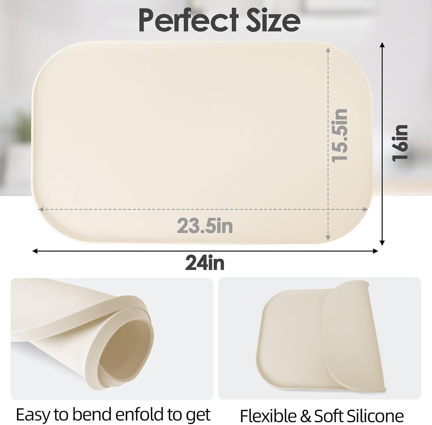 Silicone Coffee Maker Mat with Lip, 24'' x 16'' Heavy Duty Coffee Maker Mat for Countertops, Coffee Tray Fit Under Coffee Machine Appliance Automatic Machines Espresso Accessory, Beige