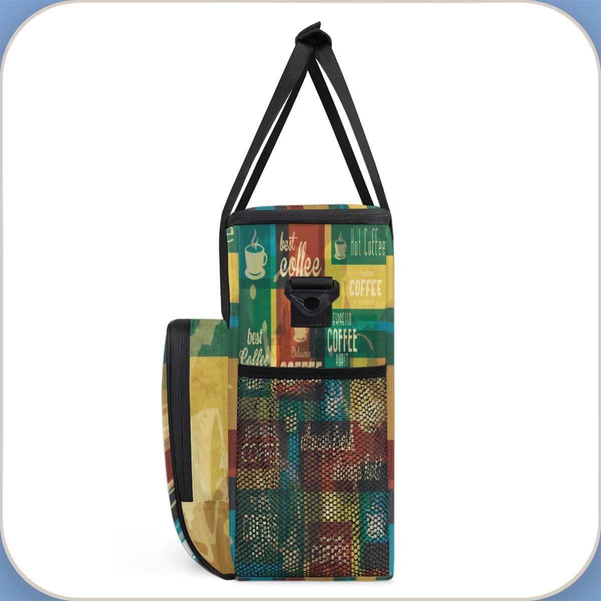 Rainbow Coffee Coffee Maker Carring Bag Coffee Typographic Travel Carrying Storage Tote Bag Compatible with Keurig K-Mini or K-Mini Plus Portable Single Serve Coffee Brewer Case with Pockets for K-cup Pods