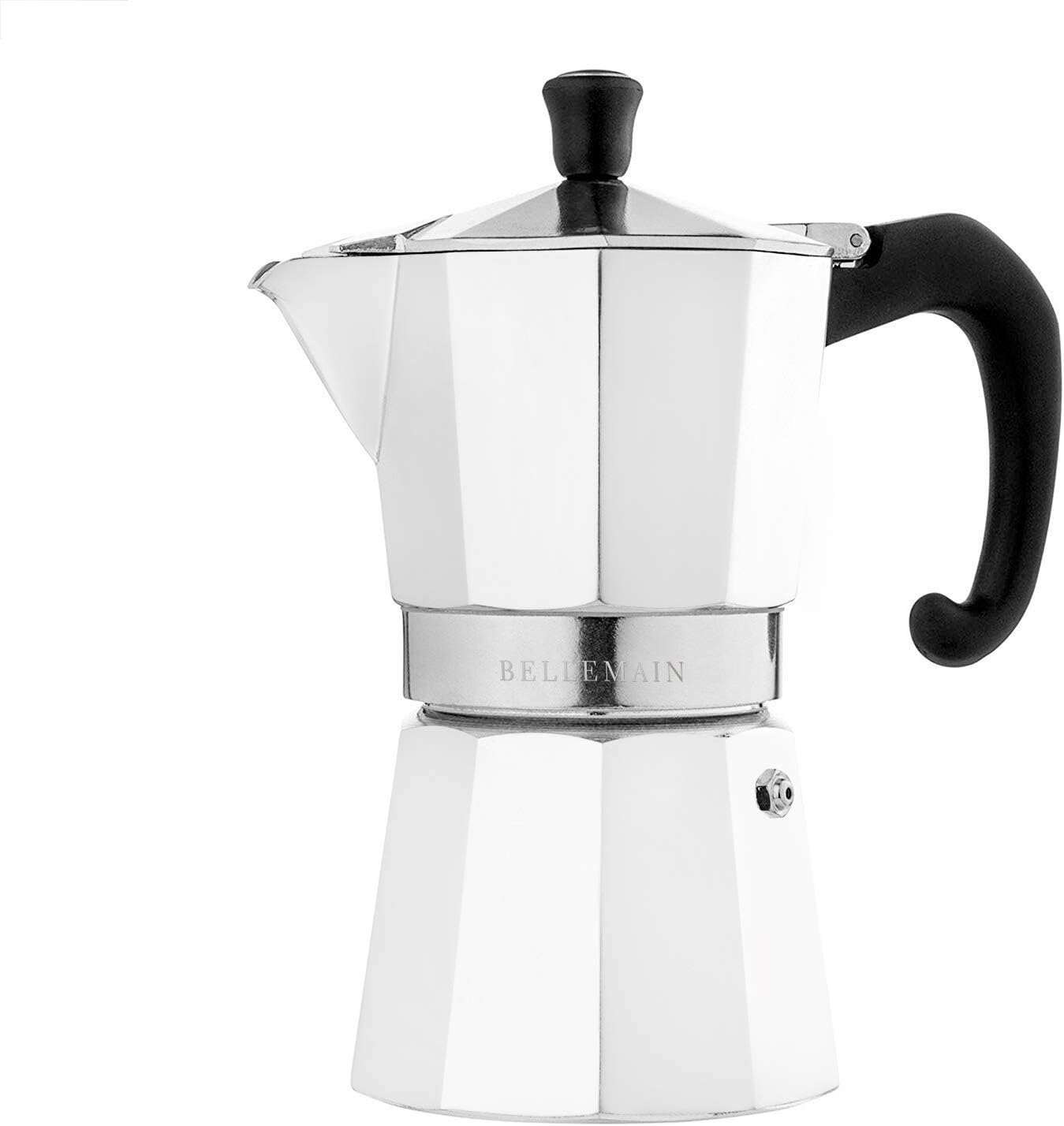 Bellemain Stovetop Espresso Maker | Italian Moka Pot Espresso Maker, Classic Aluminum Design Mocha Pot for Home Brewing & Camping | Easy to Use & Clean - 6-Cup, White