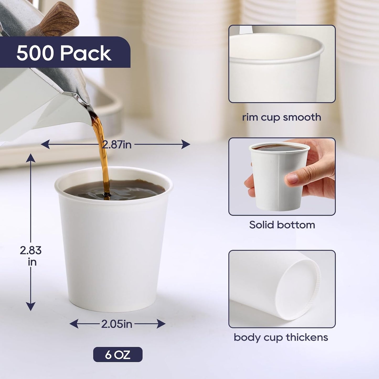 LITOPAK 500 Count 6 oz Paper Cups, Small Disposable Coffee Cups, Paper Espresso Cups, Hot Drinking Cups for Party, Picnic, Travel and Events