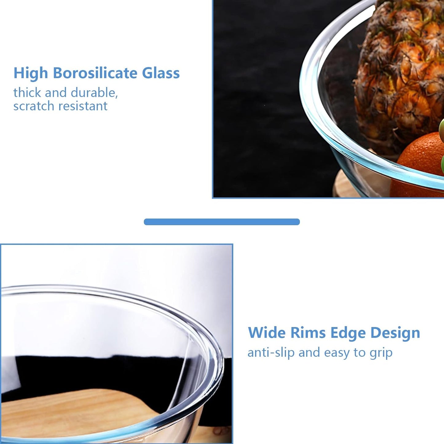 WhiteRhino 8 Piece Glass Bowls with Lids, Heat Resistant Glass Mixing Bowls Set (3.7QT, 2.1QT, 1.1QT, 0.53QT), Clear Salad Bowls with BAP-Free Lids for Kitchen, Oven Microwave Dishwasher Safe