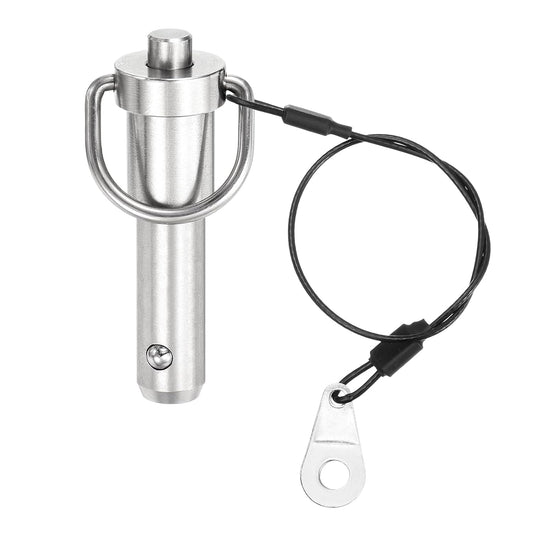 uxcell 1 Pcs Quick Release Pin, 1/2" x 1"(Dia. x L) Push-Button Ball Locking Pin 304 Stainless Steel Ring Handle Locking Pin with Wire for Audio Bimini Top Marine, Silver