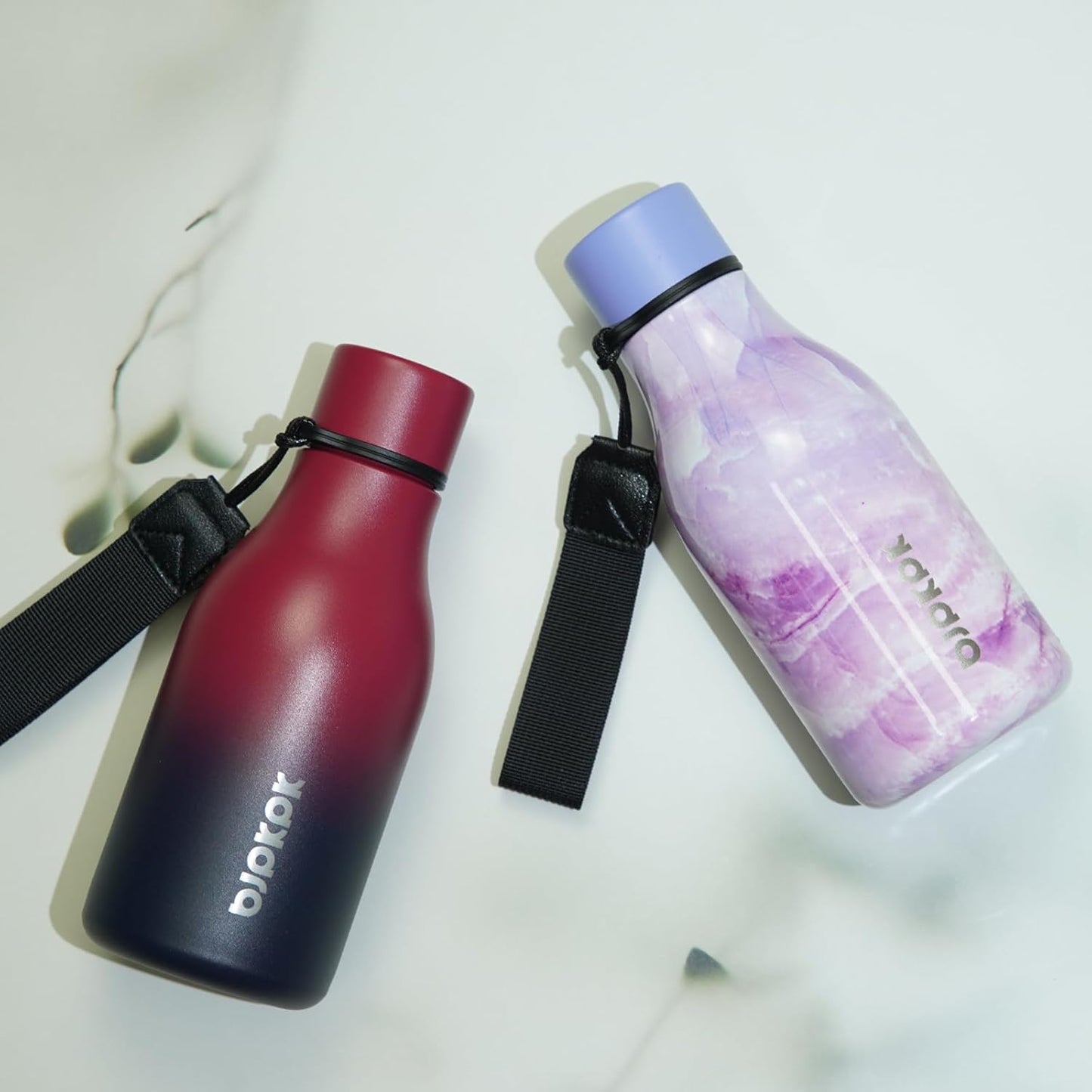 BJPKPK Insulated Water Bottles, 12oz Stainless Steel Metal Water Bottle with Strap, BPA Free Leak Proof Thermos, Mugs, Flasks, Reusable Water Bottle for Sports & Travel, Blossom