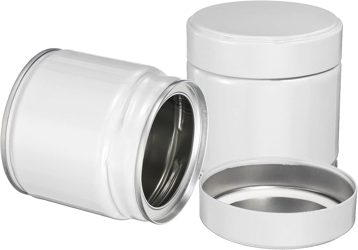 uxcell 2Pcs Round Tea Canisters, 3" x 3" Airtight Metal Tea Containers for Loose Tea, Coffee Beans, Spices - Durable, Compact, and Stylish Storage Tea Tin (White)