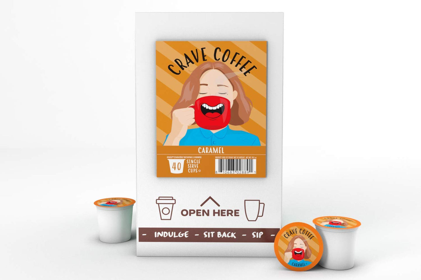 Crave Beverages Flavored Coffee Pods Compatible with 2.0 K-Cup Brewers, Caramel, 40 Count
