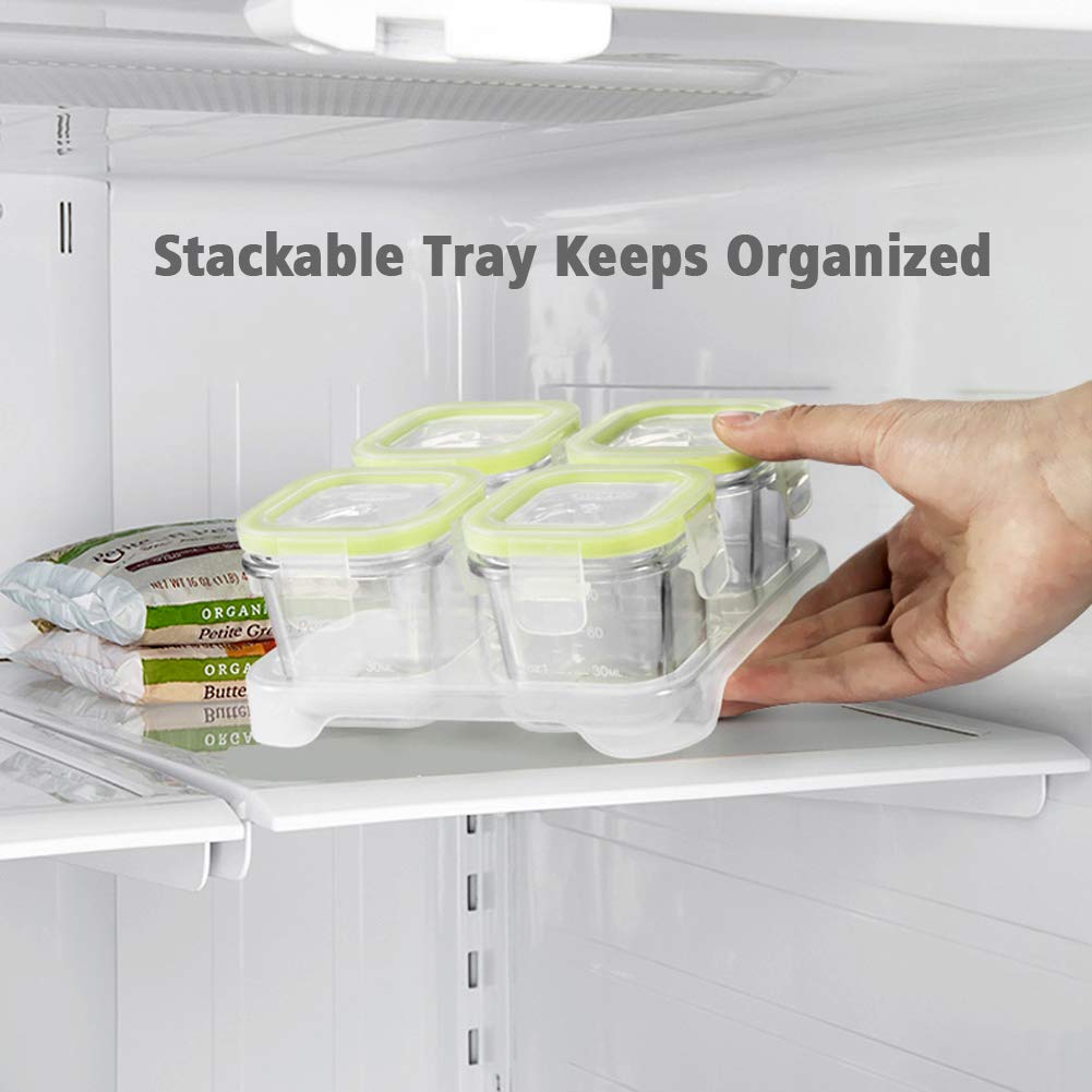 Matyz 4-Pack Glass Baby Food Jars With Lids Airtight Freezer Microwave Oven Safe (Mint Green, 4 OZ Each) - Small Solid Food Storage Containers Baby Stackable Baby Food Containers Glass