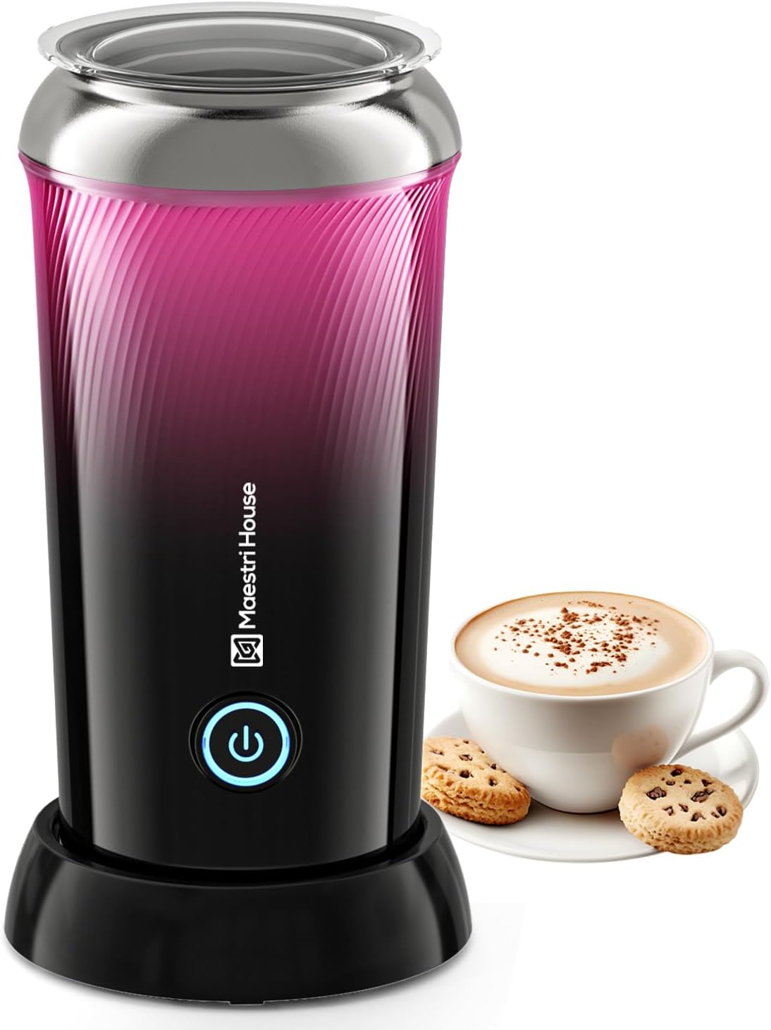 Maestri House Milk Frother, 3-in-1 Hot & Cold Mik Frothing Steamer, 8.12OZ/240ML Touch Control Foam Maker, Compact Space-saving Design for Latte, Cappuccino and Warm Milk